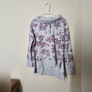 Calvin Klein Gray and Purple Crew Neck Sweater with Floral Design